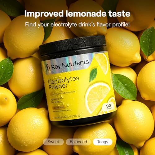 KEY NUTRIENTS Potassium Multivitamin Electrolytes Powder, Lemonade, 90 Serv | Multivitamin Electrolytes Powder, Refreshing Lemonade, Sugar Free, Sodium & Potassium Supplement, No Calories, Made in USA