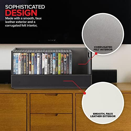 Stock Your Home DVD Storage Box, Movie Shelf Organizer for Blu-Ray, Video Game Cases, CDs, VHS Tape Display Stand, Disc Holder Can Store Up to 28 DVDs, Faux Leather (Espresso)