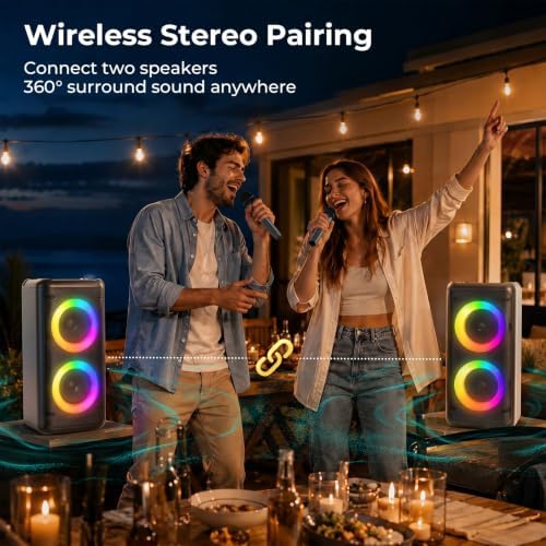 Bluetooth Speaker with 2 Wireless Microphones, 30W Big Party Speaker for Adults Kid Karaoke with Lights