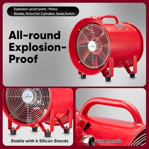 iLiving - ILG8EF12EX Explosion Proof Utility High Velocity Blower, Fume Extractor, Portable Exhaust and Ventilator Fan, Air Ventilation with 2720 CFM