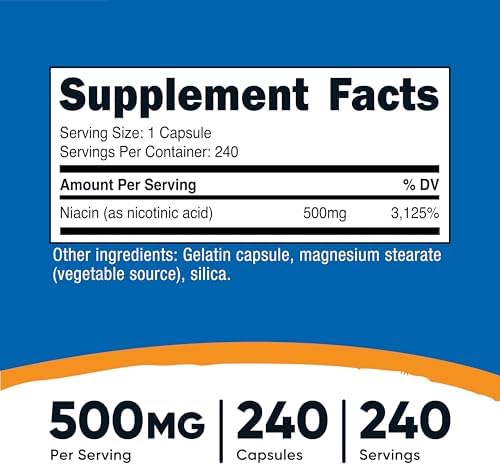 Nutricost Niacin (Vitamin B3) 500mg, 240 Capsules, with Flushing, GMO-Free | Gluten-Free