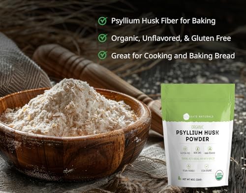 Kate Naturals Psyllium Husk Powder for Fiber and Baking Bread, 12oz | Organic, Gluten Free, Fine Ground, For Digestion, Mixes Easily with Juice & Smoothies