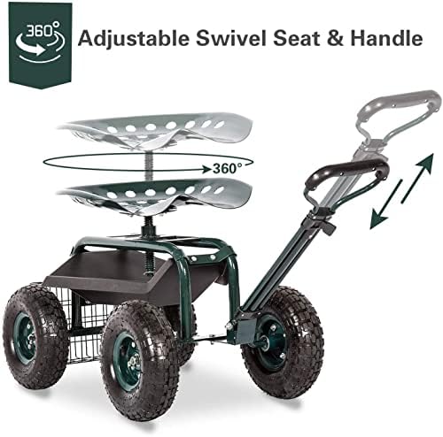 Peach Tree Garden Cart Rolling Work Seat with Tool Tray Heavy Duty Scooter Gardening Planting