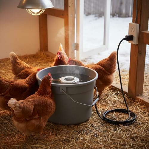 Farm Innovators Chicken Waterer De-Icer for Nipple Drinker Chicken Water Buckets - 150W Water Deicer with Thermostatically Controlled Heating | For