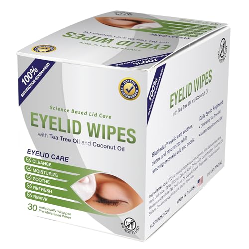Lunovus Premium Eyelid Wipes With Tea Tree and Coconut Oil - Cleansing Wipes for People Itchy Eyes - Individually Wrapped - Box Of 30 Natural Eye