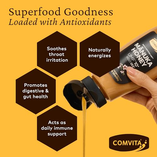 Comvita Manuka Honey UMF 10+ (MGO 263+), Monofloral - 500g (17.6 Oz) | Raw Manuka Honey New Zealand, Pure & Unpasteurized, Superfood for Immune Health, Wild, Use in Tea, Non-GMO