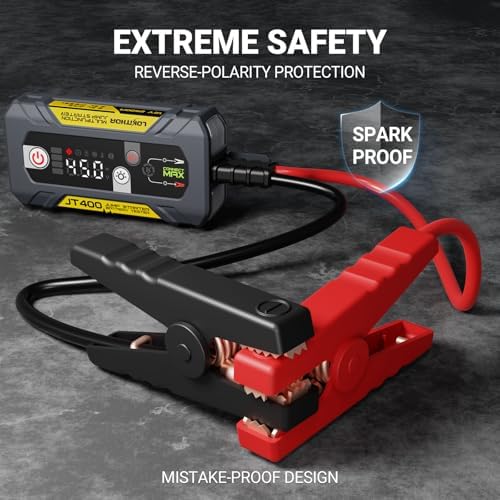LOKITHOR JT400 2500A Portable Jump Starter with 100–2000 CCA Battery Tester, 12V Car Battery Jump Starter for Up to 8.5L Gas or 6.5L Diesel Engines, Smart Bluetooth Automotive Battery Load Tester