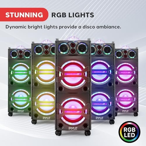 Pyle Wireless Active PA Speaker System - 1000W Portable High Powered Bluetooth Compatible Outdoor Sound Speaker w/ USB SD MP3 FM Radio AUX RCA LED DJ Lights - 35mm Stand Mount, Remote