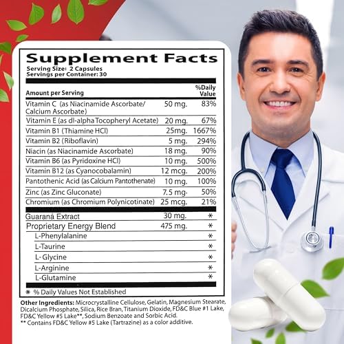 60 Caps Neurobion Energy - Amino Acids Vitamin B1 B2 B6 B12 - Increases Brain Alertness & Stamina | One a day supports normal metabolism and nervous system function; sealed, authentic import