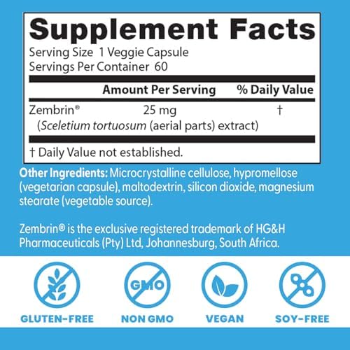 Doctor's Best Calm-Z for Men & Women - Zembrin (Sceletium Tortuosum) Extract Supplement, Calm & Focus Support, Helps Reduce Stress, 25 mg Capsules