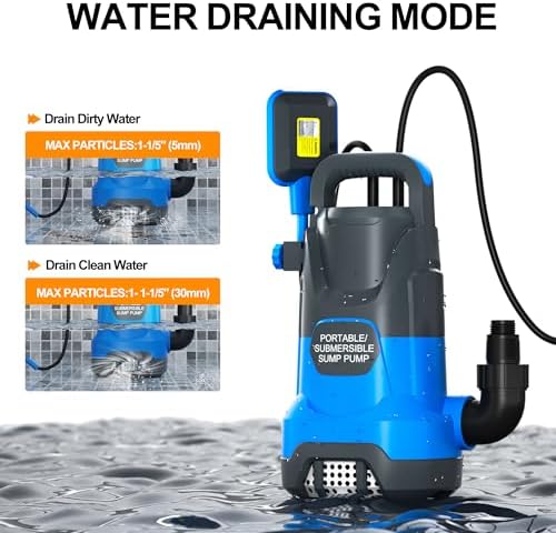 Submersible Water Automatic Sump Pump 1HP Clean/Dirty Water Removal Pump 4000PGH With Float Switch Electric Portable Transfer Water Pump for