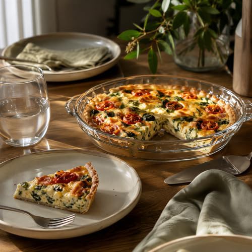 Kingrol 3 Pack Glass Pie Plates with Handles, 9 Inch Pie Baking Dishes