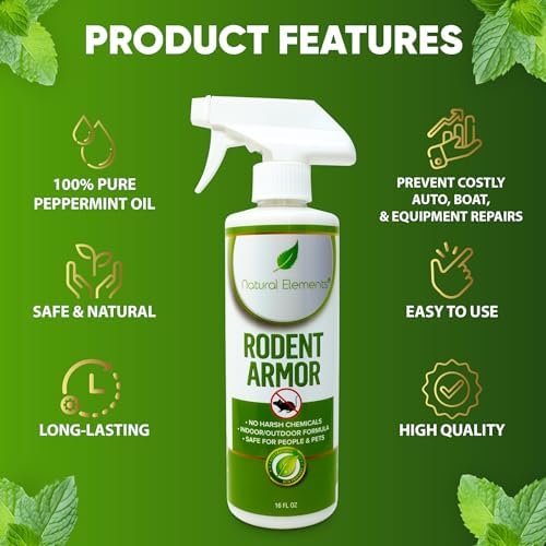 Natural Elements Rodent Armor – Peppermint Oil Rodent Repellent Spray for Vehicles, RVs, Boats & Equipment – 16 oz