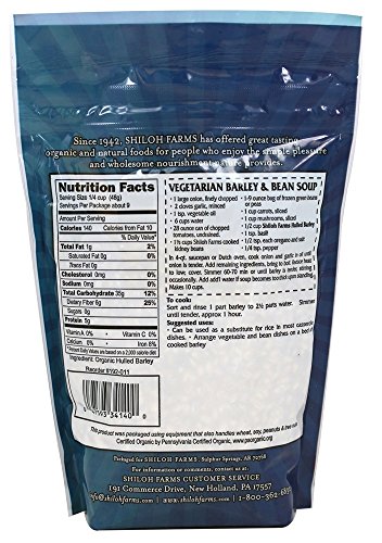 Organic Hulled Barley Grain from Shiloh Farms - 15 oz Pouch | Organic pantry staple for baking, cooking