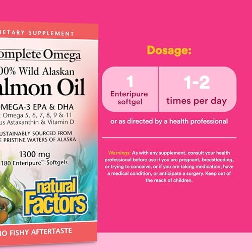 Complete Omega by Natural Factors, Wild Alaskan Salmon Oil, Supports Heart and Brain Health with Omega-3 DHA and EPA, 180 softgels (180 servings)