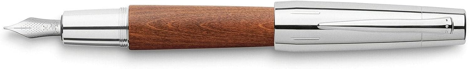 Faber-Castell e-motion Fountain Pen, Wood and Chrome Brown - Fine