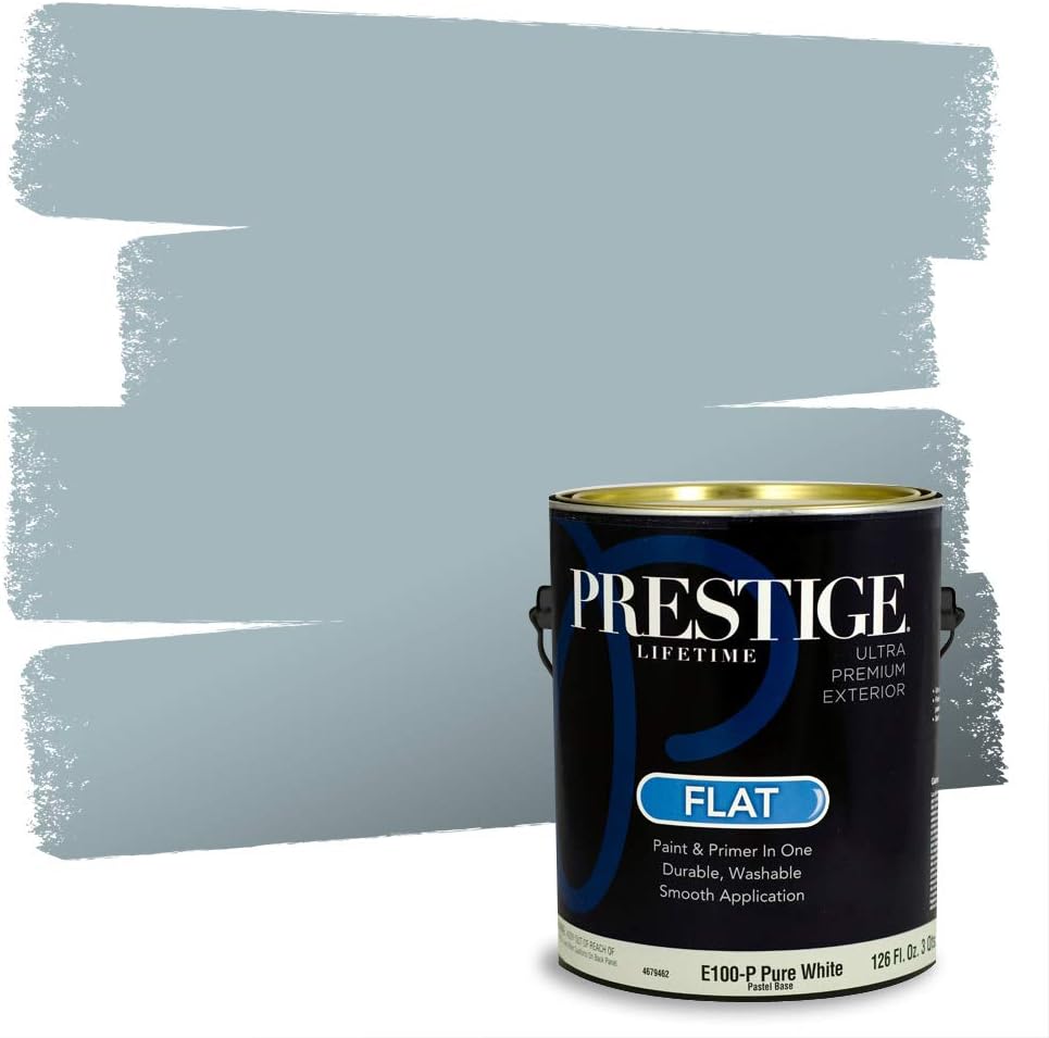 PRESTIGE Paints E100-T-SW6241 Exterior Paint and Primer in One, 1-Gallon, Flat, Comparable Match of Sherwin Williams Aleutian, 1 Gallon, SW18-Aleutian