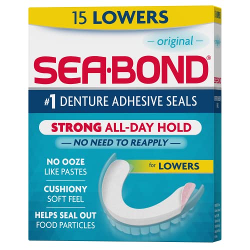SEA BOND Denture Adhesive Seals, Original, Uppers, 30 Count (1 Pack) | Zinc-free denture adhesive seals for all-day hold. Soft cushiony seal without mess or ooze. Provides comfort and confidence.