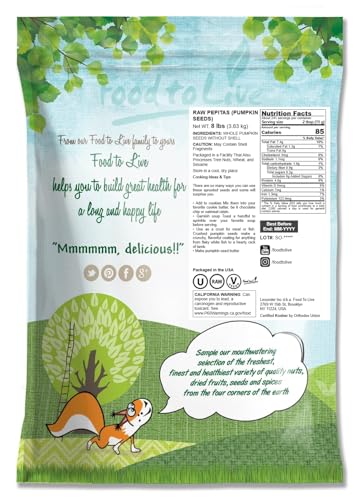 Food to Live - Raw Pepitas, 8 Ounces, Pumpkin Seed Kernels, Unsalted, No Shell, Vegan, Kosher, Keto, Bulk. Wholesome Snack. High in Protein, Essential Fatty Acids.