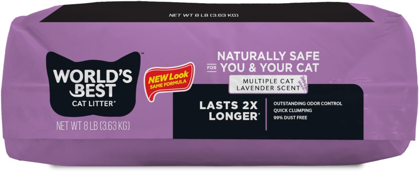World's Best Cat Litter, Lavender Scented, Long-Lasting Odor Control, 15 lb | Controls multi-cat odors with a calming lavender scent; natural corn litter, quick clumping, flushable, 99% dust free formula