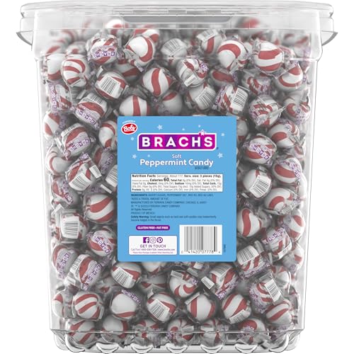 Brach's Sweet Stripes Soft Peppermint Candy, Individually Wrapped, 350 Ct | Melt-away soft peppermint mints, red & white, real peppermint oil, individually wrapped, party, candy dish