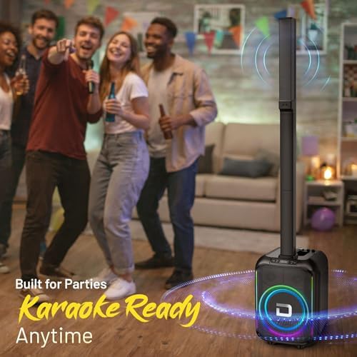 Dolphin Karaoke Bluetooth Party Speaker with 2 Wireless Mics, 10" Woofer | 200W RMS, Adjustable 3-Piece Tower Design, WaveSync TWS Pairing, USB/AUX