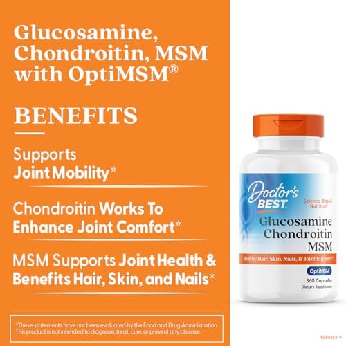 Doctor's BEST Glucosamine Chondroitin MSM - Joint Health Support Supplement for Women & Men, Nutritional Support for Joint Strength, Hair, Skin, & Nails, Gluten Free, Non GMO - 240 Capsules