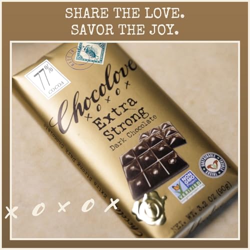 Chocolove Extra Strong Dark Chocolate Bars | 77% Cocoa | Strong & Smooth Premium Dark Chocolate | Rainforest Alliance Certified, Non-GMO