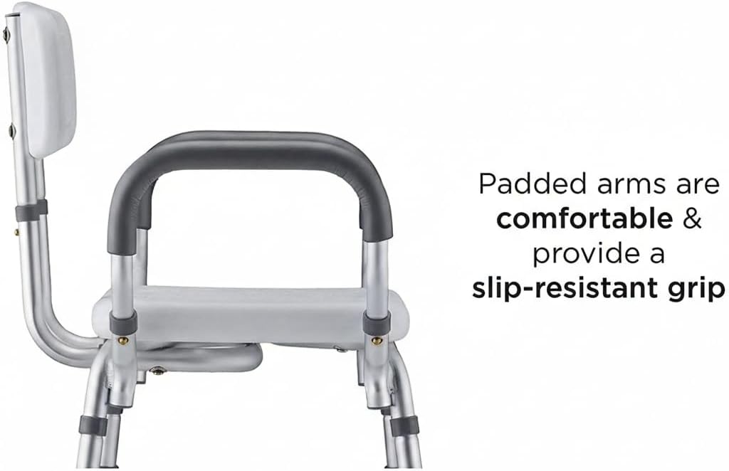 NOVA Bath Seat with Padded Removable Arms & Back, Shower Chair for Seniors, 300 lb Capacity, Adjustable Height 16"–21", Tool-Free Assembly