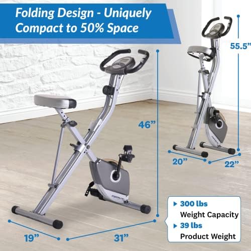 Exerpeutic Foldable Exercise Bike, 8 levels of Resistance Stationary Bicycle with Airsoft Seat, LCD Display to Track Distance, Calories