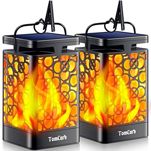 TomCare Solar Lanterns Outdoor, Flickering Flame Hanging Lights, 2 Pack