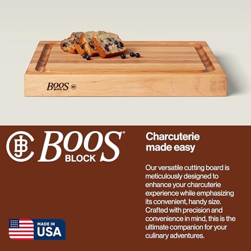 John Boos RA-Board Series Rectangular Wooden Maple Deluxe Barbecue Cutting Board 20”x15” – 2.25” Thick