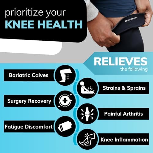 BraceAbility Plus Size Neoprene Knee Sleeve - 5X Bariatric Compression Support Brace for Women's or Men's Arthritis Joint Pain Relief and Treatment, Fitting Big Legs and Obese Thighs (5XL)
