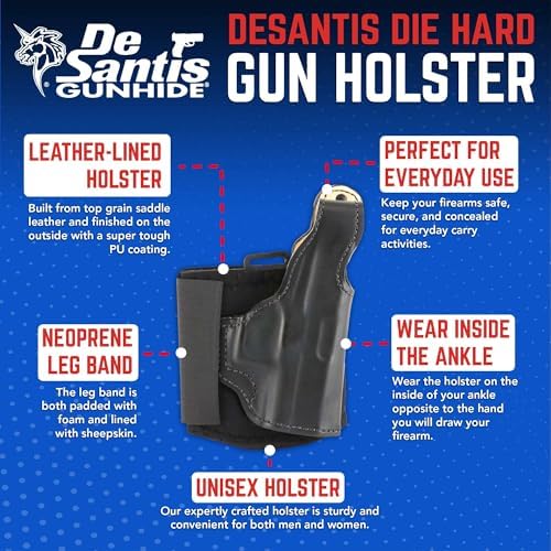 Desantis Die Hard Ankle Rig - Right Hand Draw, Black | Concealed Carry Ankle Gun Holster, Leg Band