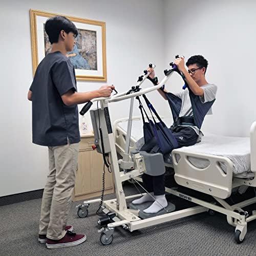 Stand Up Electric Patient Lift - Sit to Stand, Standing Lift, Rhino Lift with Manual Low Base - with Transport Sling (Large), 380 lb. Weight Capacity