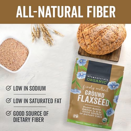 Viva Naturals Organic Ground Flaxseed, 15 oz (425 g) – Plant-Based Protein, Vegan Omega-3 & Fiber, Finely Milled Flax Seeds, Perfect for Smoothies & Baking