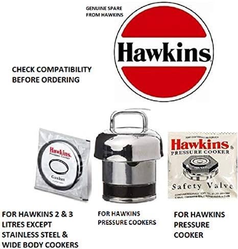 Hawkins Silver Stainless Steel, Rubber, Aluminium Vent Weight Safety Valve Bundle/Set Of Hawkins Gasket Whistle A10-09