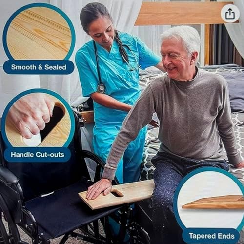 Transfer Board and Slide Board for Wheelchair - 30 Inch Solid Wood Sliding Board with 3 Hand Holds - Patient Transfer Board for Bed, Car