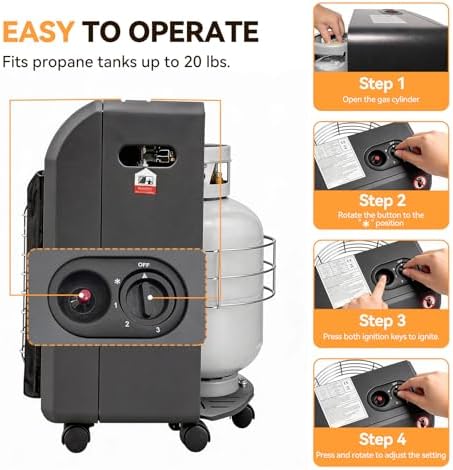 Propane Heater, 6400 to 18700 BTU Propane Cabinet Heater with 3 temperature settings & Tip-over Protection, Garage Radiator Heat up to 450 Sq.Ft