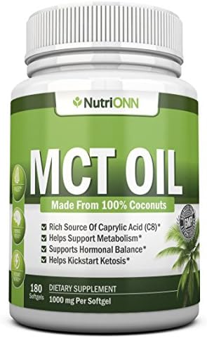 NutriONN MCT Oil - 3000mg Per Serving - 180 Softgels - Made from 100% Organic Coconuts - Non GMO, Cold Pressed