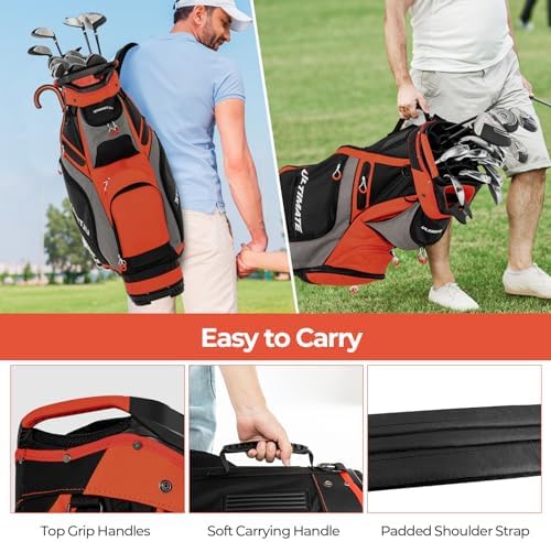 Goplus Golf Cart Bag with 14-Way Top Organizers, Lightweight Portable Golf Club Bag W/7 Zippered Pockets Including Waterproof Valuable Pockets