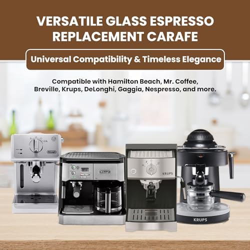 Café Brew 4 Cup Espresso Replacement Carafe, Universal, Borosilicate Glass | Universal fit for Hamilton Beach, Mr. Coffee, Breville, De'Longhi, Krups