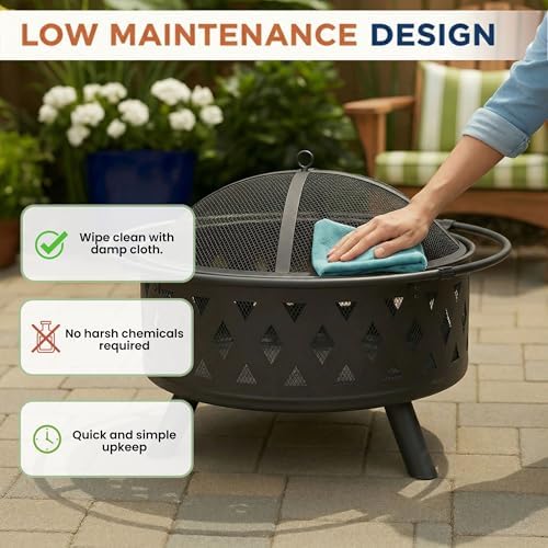 Fire Pit - 32-Inch Outdoor Wood Burning Firepit with Screen, Poker, and Cover - Outdoor Fire Pits for Backyard, Deck, or Patio by Pure Garden (Black)