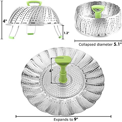 Consevisen Vegetable Steamer Basket for Cooking Food, Stainless Steel Veggie Steam Basket for Pot, Folding Expandable Steaming Insert with Extendable Handle Fits Various Size Pot, 7.1" to 11"