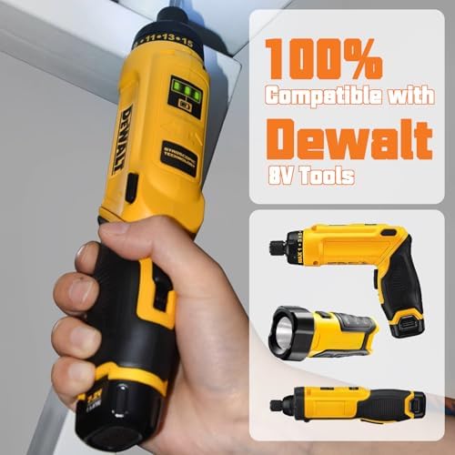 2-Pack 8V 2000mAh Li-ion Replacement Battery with Higher Safety and Longer Runtime - Compatible with Dewalt DCB080, DW4390, DCF680N1