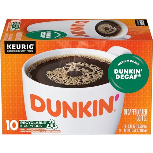 Dunkin’ Decaf Medium Roast Coffee, Keurig K-Cup Pods, 60 Count