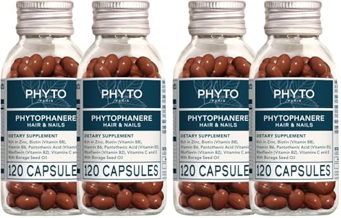 PHYTO Phytophanère Hair Growth Supplement for Women & Men - Biotin, Zinc & Vitamin B6 for Thicker, Stronger Hair & Nails - 120 Capsules, 2-Month Supply