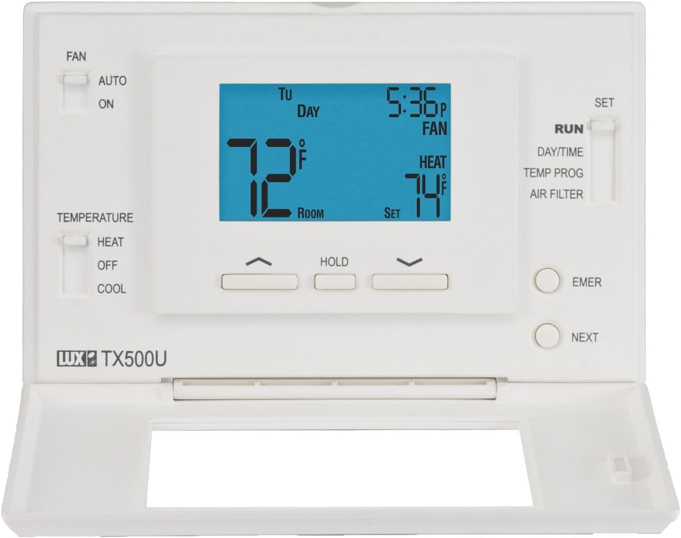 P521U Programmable 5-2 Day Thermostat for Home Use; 2 Heat, 1 Cool