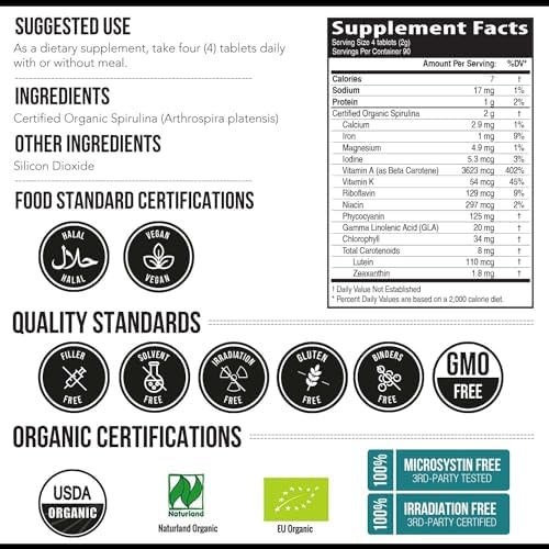 Organic Spirulina Powder – Made with Parry® Spirulina, Known for Superior Purity and Nutrient Density – Vegan Farming – Non-Irradiated – Blue-Green Algae Superfood Supplement – 75 Servings – 8 oz