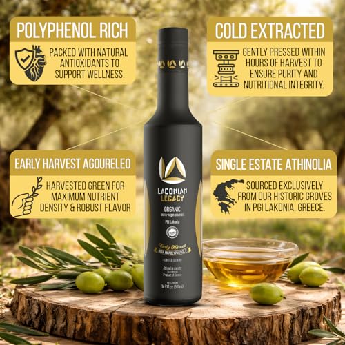 LACONIAN LEGACY High Polyphenol Organic Greek Extra Virgin Olive Oil - 2026 GOLD WINNER - Premium Luxury Gift Box - Early Harvest EVOO - Rare